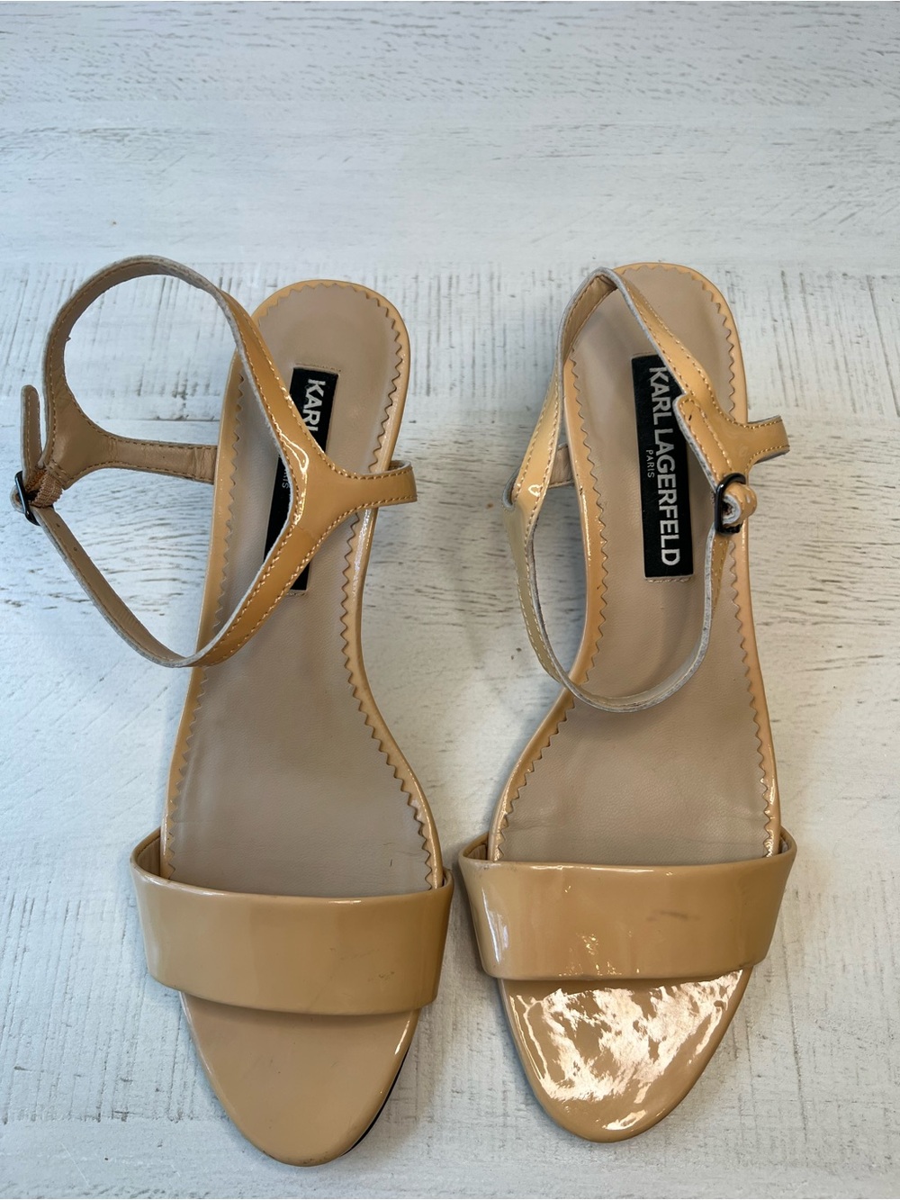 Karl Lagerfeld Nude Patent Leather Ankle-Strap Heels - Picture 3 of 6